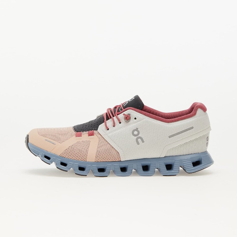 On | On Cloud 5  Sneaker | Size 7.5 in White, Pink & Light Blue (Ice/ Prairie)